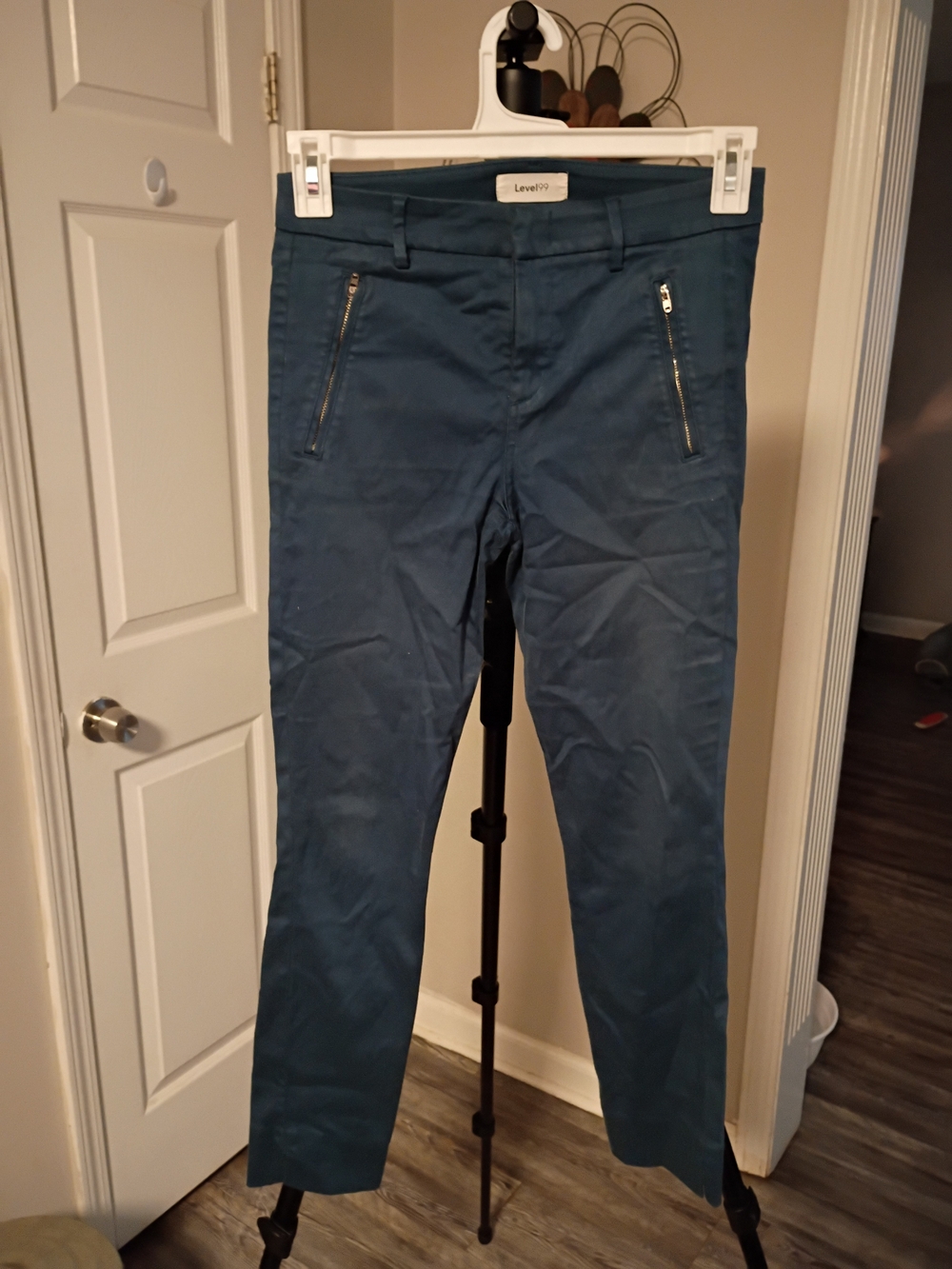 Level 99 Teal Slim Ankle Pants with Zip Pockets